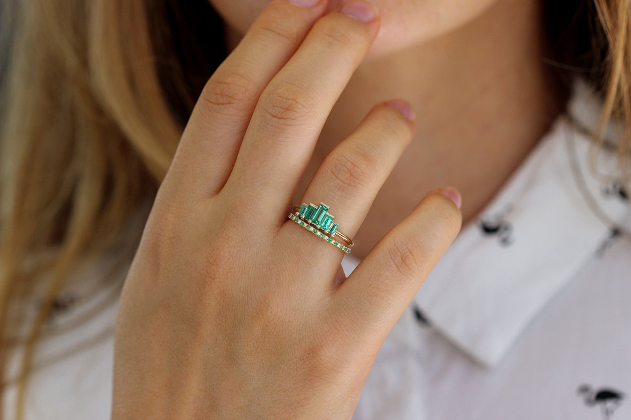 14k Emerald Baguette and Diamond Stackable Wedding Ring – FERKOS FJ