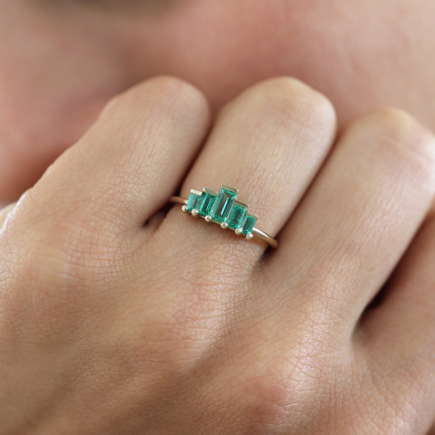 Baguette Cut Emeralds Engagement Ring - Art Deco Emerald Ring – Artemer