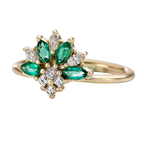 Emerald-and-Diamond-Cluster-Engagement-Ring-closeup-side