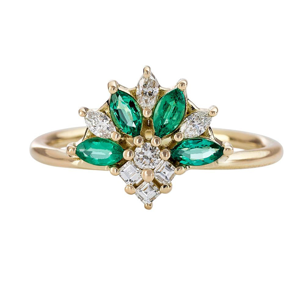 Emerald-and-Diamond-Cluster-Engagement-Ring-closeup