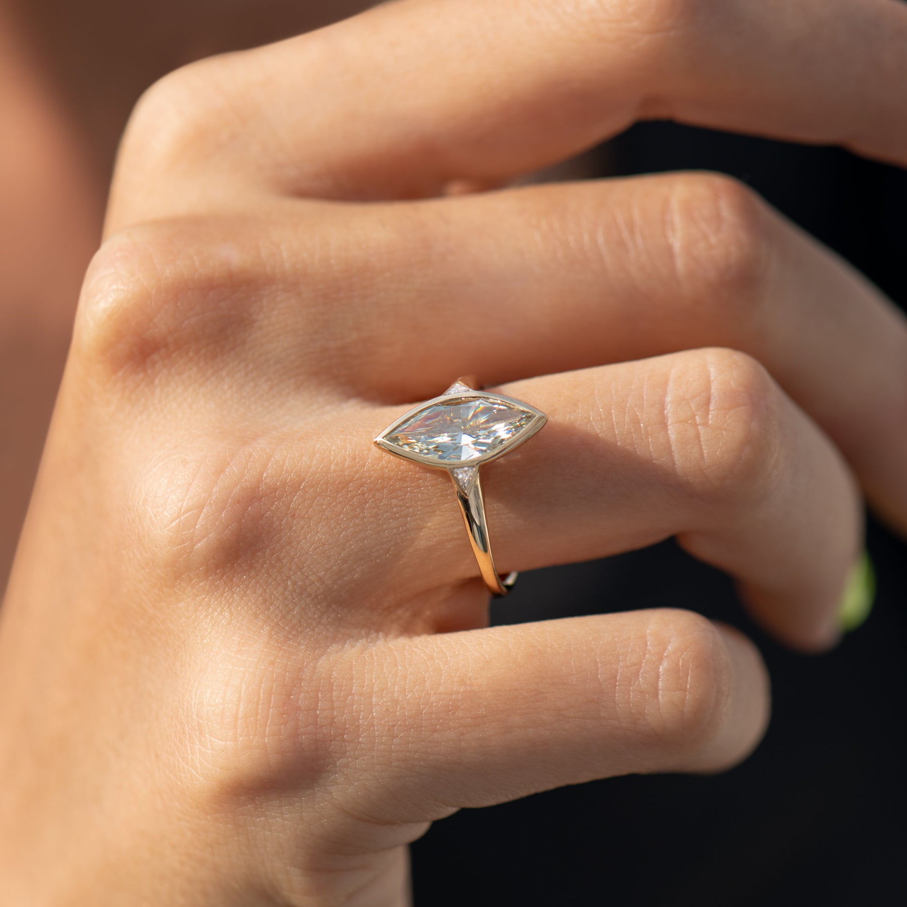 0.82 carat Marquise Diamond Two-Tone Halo Engagement Ring | Lauren B Jewelry