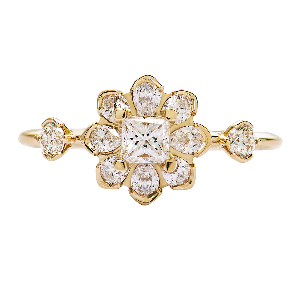 Cluster Diamond Flower Ring 14K Yellow Gold 0.33 CTW Size 5.25 Ladies -  Ruby Lane