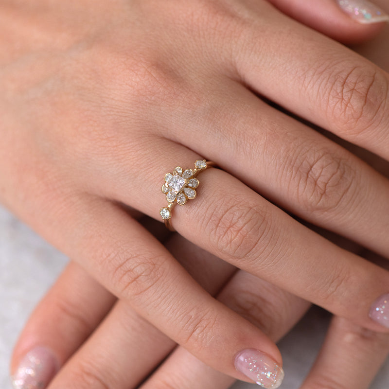 Flower Diamond Engagement Ring hand view