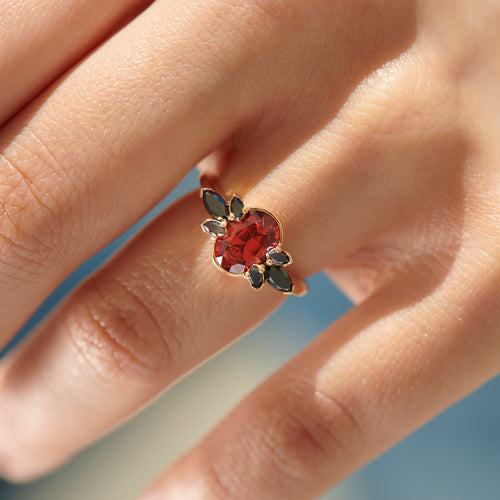 Flowers-of-Evil-Red-Garnet-_-Black-Diamond-Engagement-Ring-top-SHOT