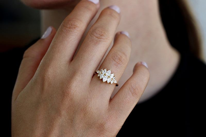 Frontal View Of Pear Diamond Cluster Ring