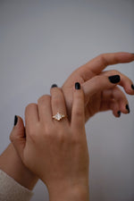 Art Deco Baguette Diamond Ring on Hands Other Angle 