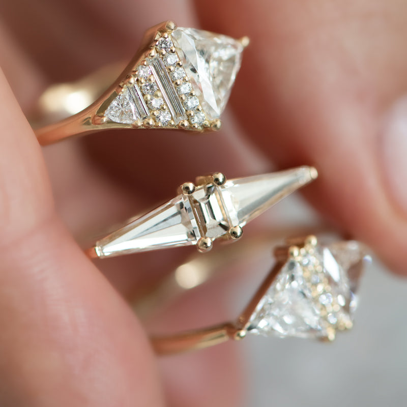 Geometric Engagement Ring with OOAK Arrow Diamonds