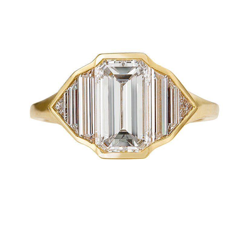 Geometric-Engagement-Ring-with-an-Emerald-Cut-Diamond-OOAK-closeup