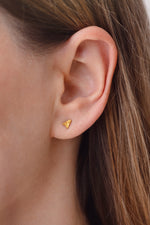Gold Stud Earring - Arrow Earring on Ear Detail Shot 