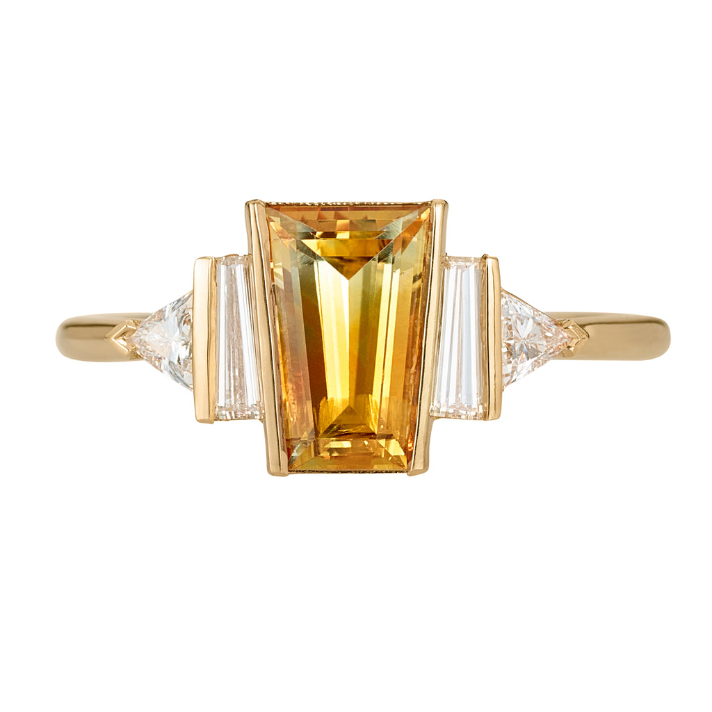 Diamond Saffron Gem Ring Shop Carat Round Cut White Silver Orange