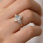Green Diamond Engagement Ring - OOAK Fancy Color Diamond Ring Detail Shot on Finger