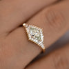 Green Diamond Engagement Ring with Baguette Diamonds - Fancy Color Diamond Ring on hand detail shot 