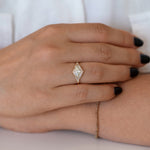 Green Diamond Engagement Ring with Baguette Diamonds - Fancy Color Diamond Ring on hand front shot 