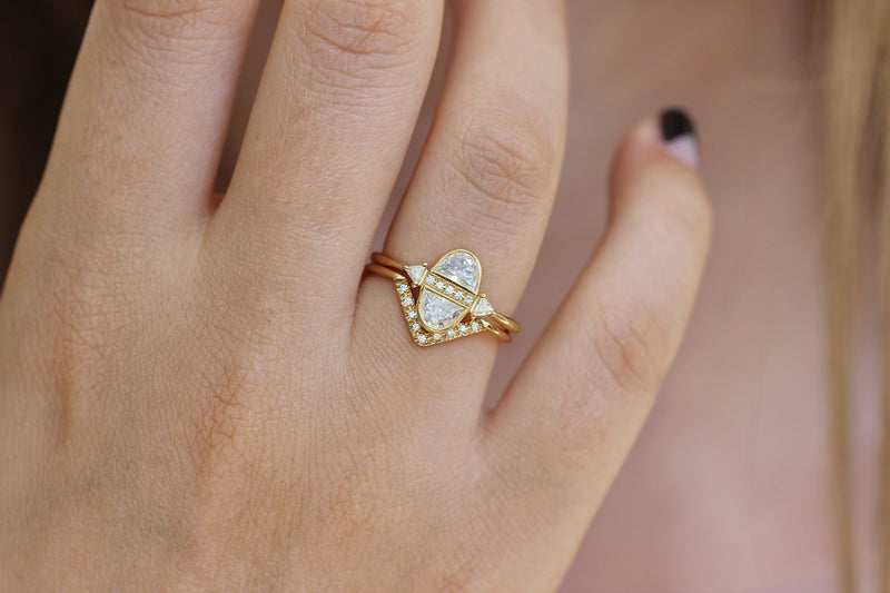 Half Moon Diamond Engagement Ring - Diamond cluster engagement ring