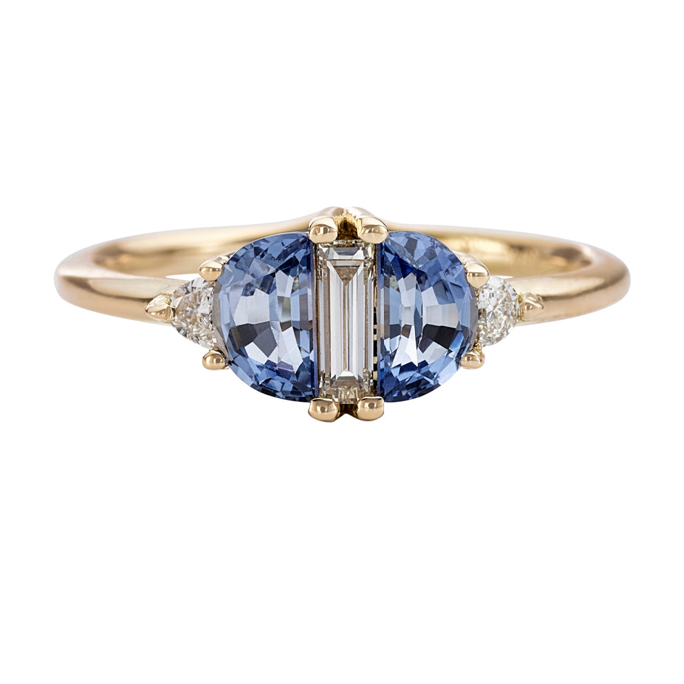 Half Moon Sapphire Engagement Ring with Baguette Cut Diamond – ARTEMER
