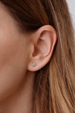 Hexagon Diamond Earrings on Ear Up Close 