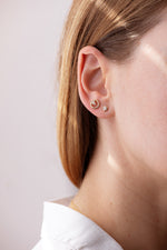 Hexagon Diamond Earrings on Ear in Set Second View