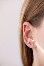 Hexagon Diamond Earrings on Ear 
