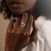 Indicolite-Tourmaline-Engagement-Ring-with-Baguette-Diamond-Pyramids-OOAK-side-on-finger