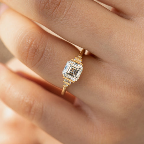 Lab-Grown-Asscher-Diamond-Engagement-Ring-top-shot-on-finger