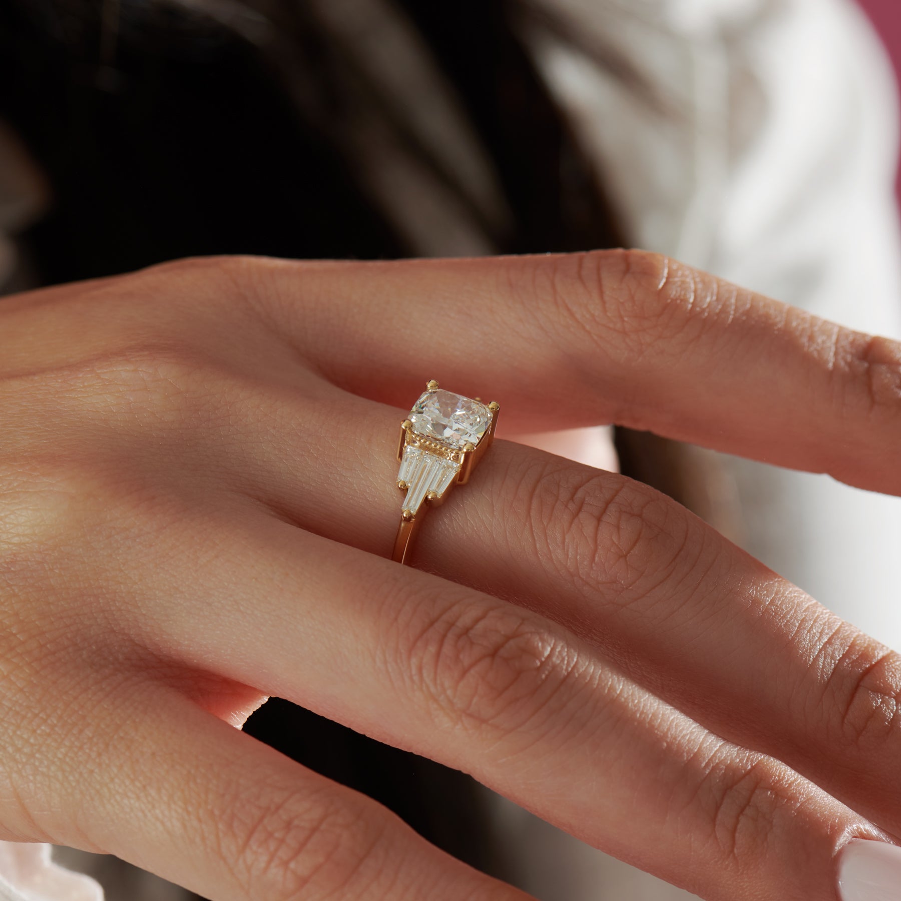 Elongated Cushion Diamond Engagement Ring | Miss Diamond Ring