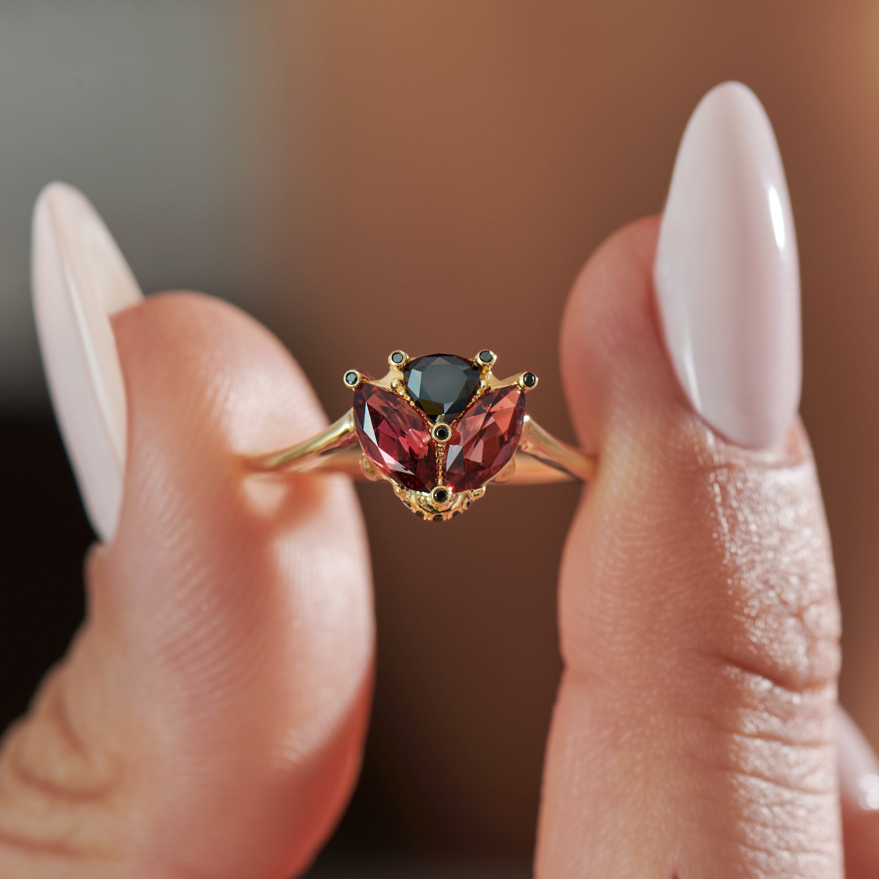Red And Black Diamond Engagement Ring