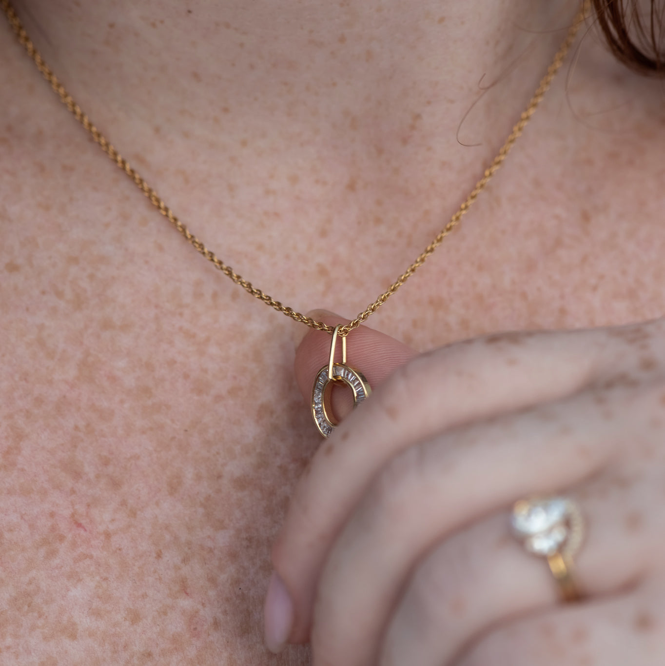 Light Pink Diamond Baguette Sphere Pendant Necklace