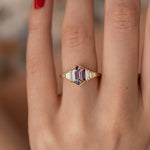 Lilac-Engagement-Ring-with-an-Elongated-Hexagon-Spinel-and-Baguette-Diamonds-artemer