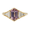 Lilac-Engagement-Ring-with-an-Elongated-Hexagon-Spinel-and-Baguette-Diamonds-closeup
