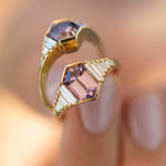 Lilac-Engagement-Ring-with-an-Elongated-Hexagon-Spinel-and-Baguette-Diamonds-top-shot