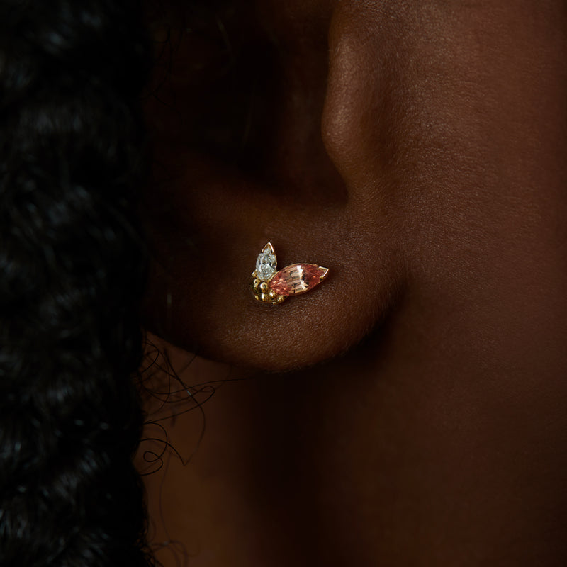 Little-Sprout-Diamond-_-Padparadscha-Sapphire-Earrings-lobe