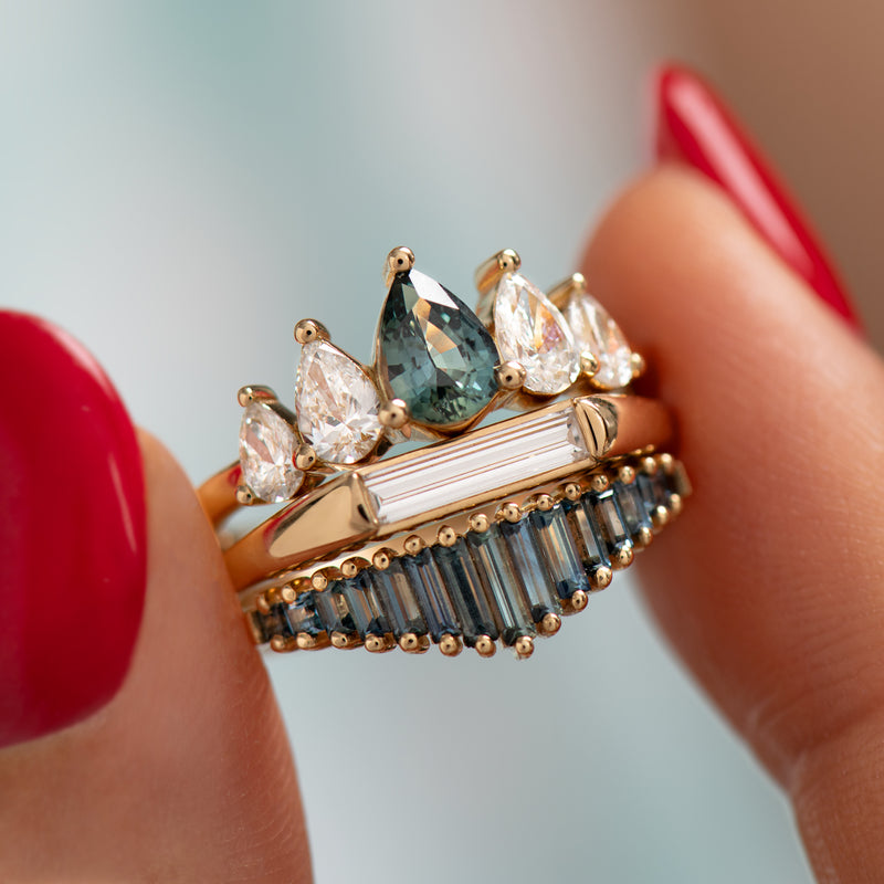 Minimalist-Engagement-Ring-with-OOAK-Long-Baguette-Diamond-closeup-in-set