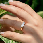 Minimalist-Solitair-Engagement-Ring-with-a-Baguette-Cut-Diamond-OOAK-on-finger
