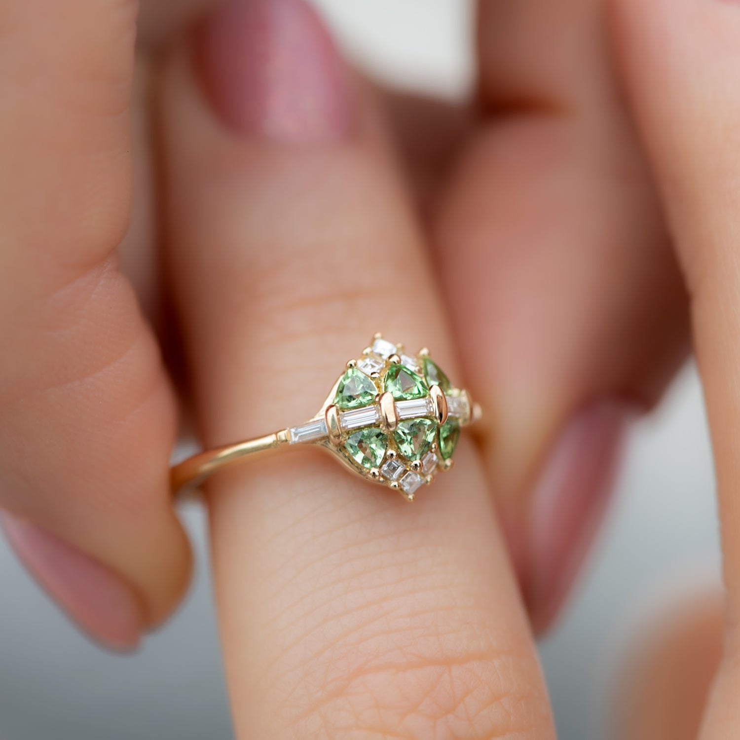 Mint Garnet and Diamond Cluster Engagement Ring – ARTEMER