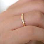 Moon Phase Ring with Full Moon Diamonds - Thin side angle on hand up close 