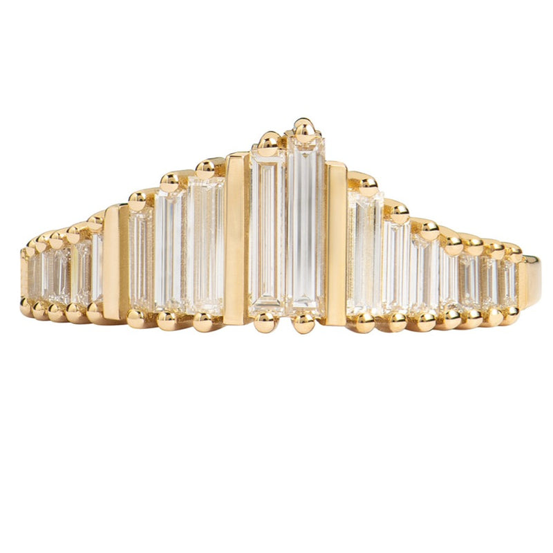 Needle Baguette Tiara Ring with Gold Bars