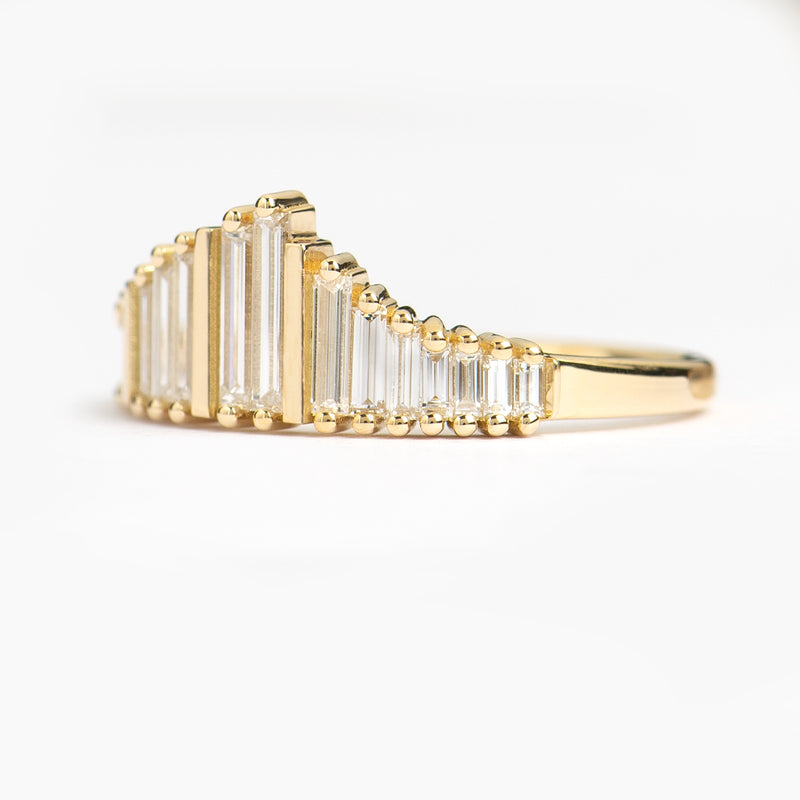 Needle Baguette Tiara Ring with Gold Bars