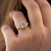 OOAK-Rhombus-Engagement-Ring-with-Trillion-Cut-Salt-and-Pepper-Diamonds-on-finger