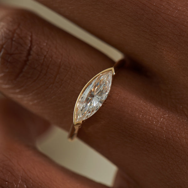 OOAK Stream Long Marquise Diamond & Gold Engagement Ring – ARTEMER