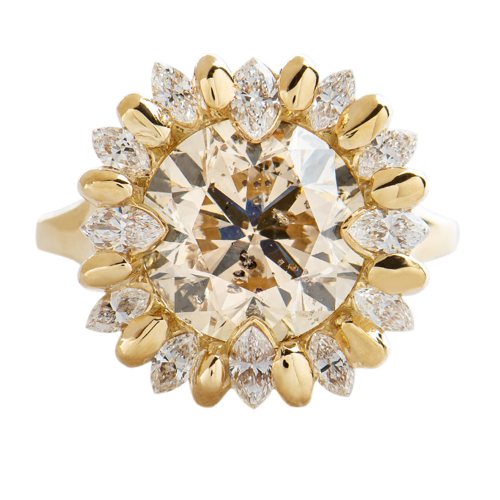 OOAK-Sunflower-Engagment-Ring-with-Champagne-and-White-Diamonds-closeup