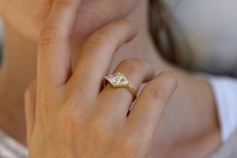 One Carat Trillion Cut Diamond Engagement Ring on finger
