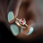Oval-Cut-Padparadscha-Engagement-Ring-with-Baguette-Diamond-Wings-OOAK-SOLID-GOLD