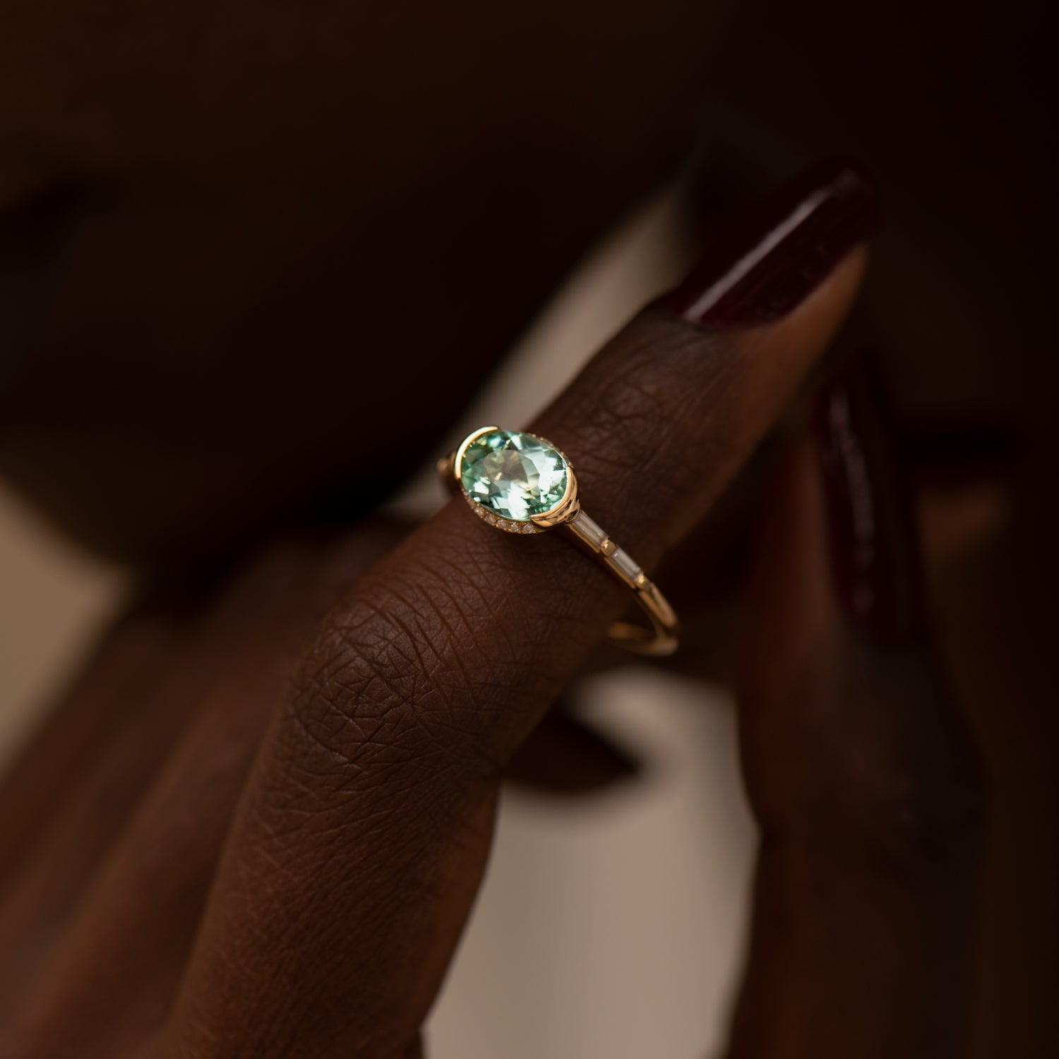 Paraiba Tourmaline Engagement Ring with Delicate Diamond Detailing - Ooak