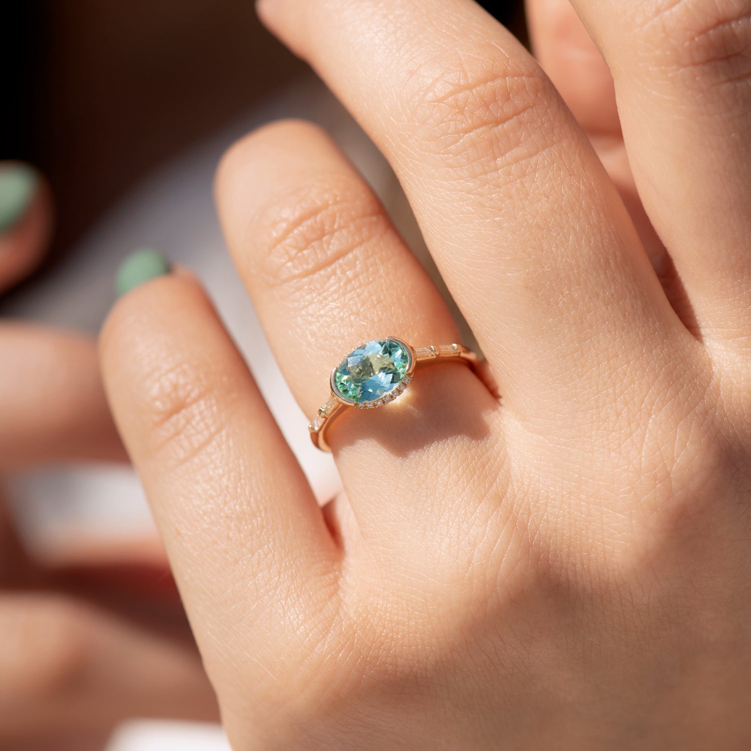 kasteel Wie Concreet Paraiba Tourmaline Engagement Ring with Delicate Diamond Detailing - O –  ARTEMER