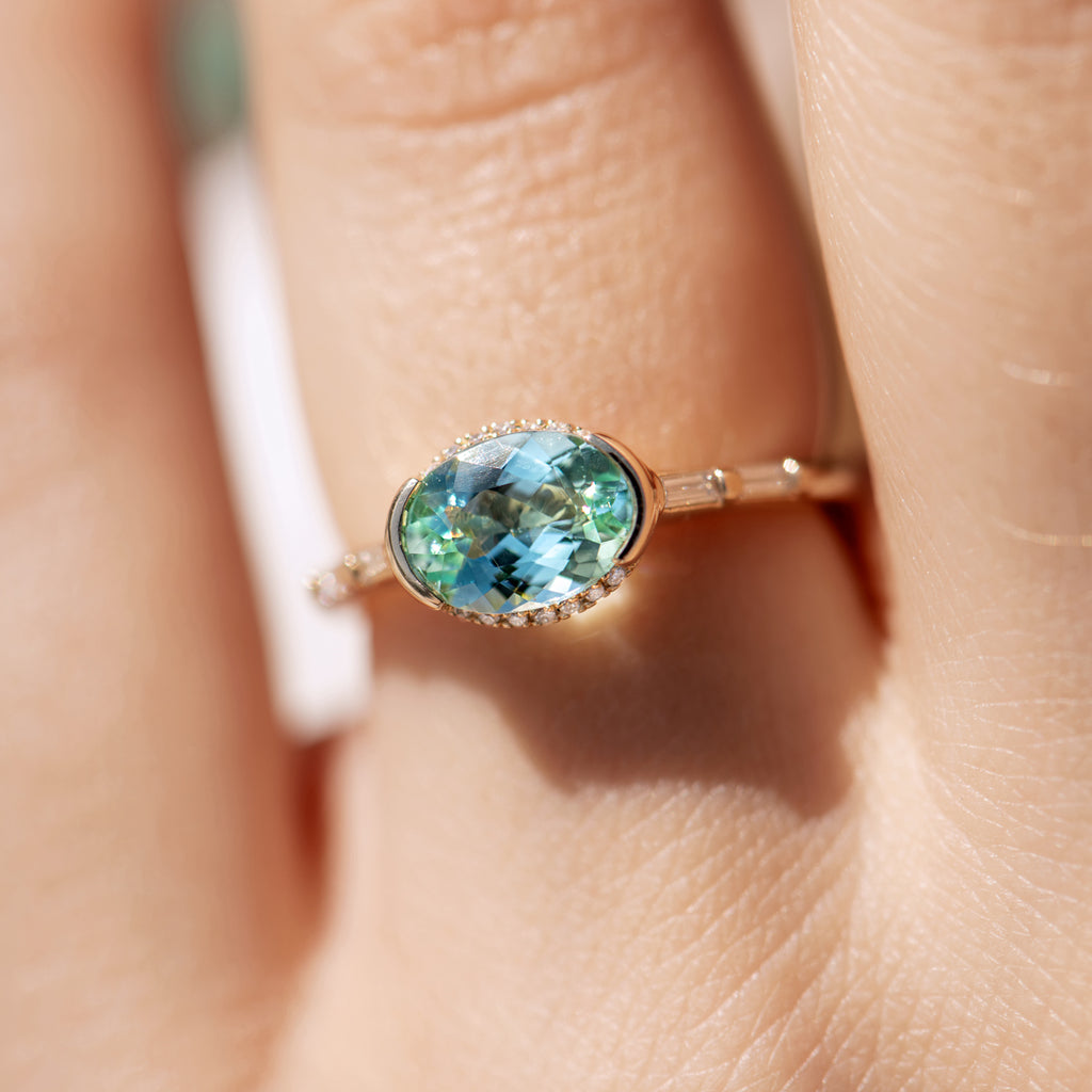 4.64TCW Gorgeous Dark Blue Green Pear Tourmaline Diamond 18k white gold ring  | eBay