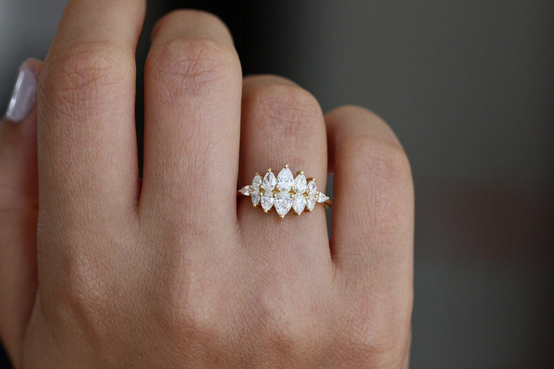 Pear Diamond Cluster Ring On Finger