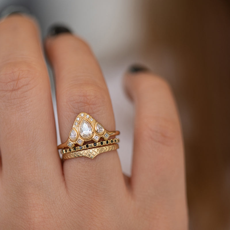 Pear Shaped Diamond Ring on Hand in Set Detail Shot 