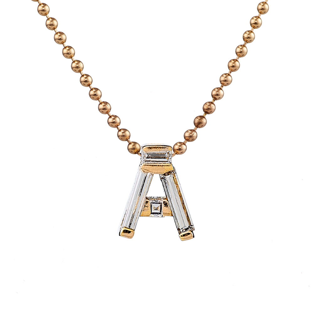 Personalized Initial Necklace with Baguette Diamonds