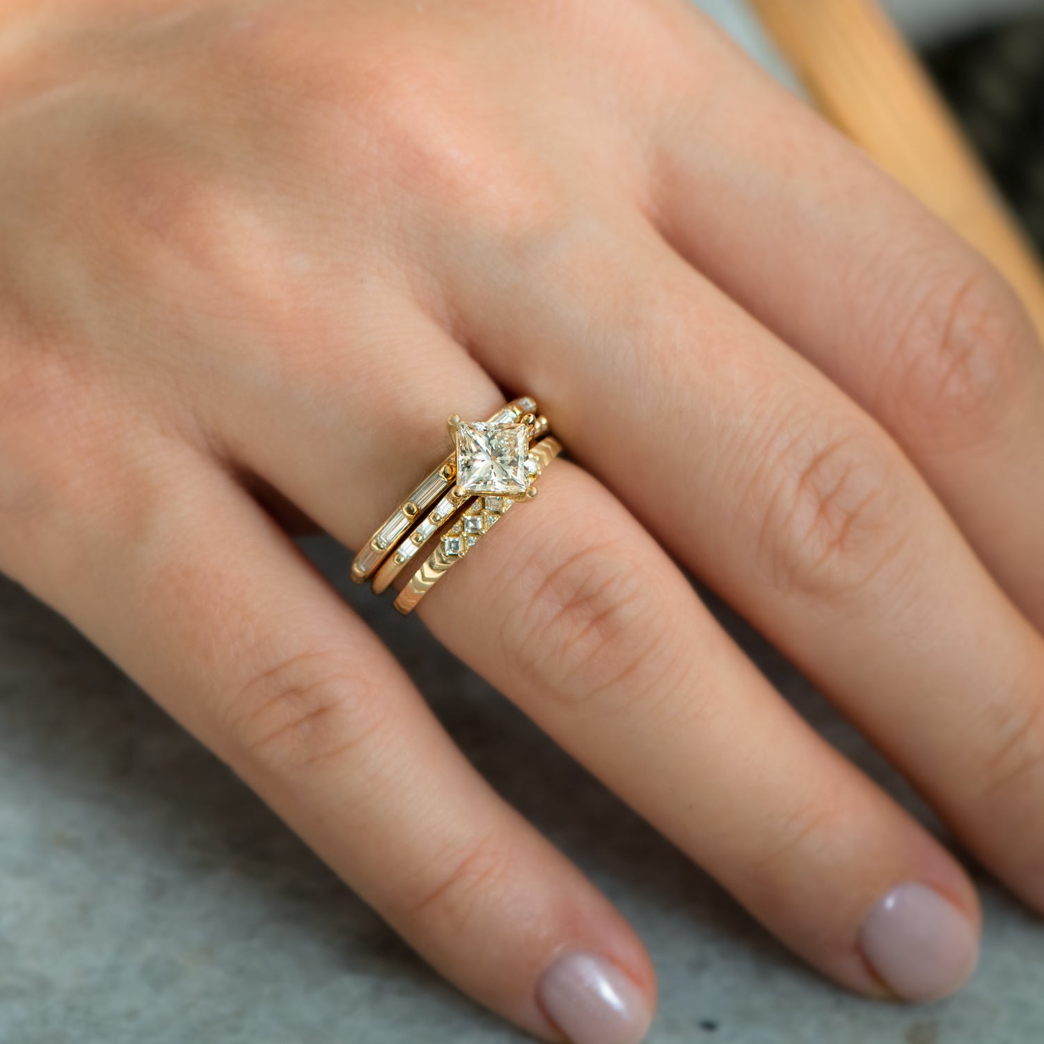 Princess Cut Engagement ring with Baguette Diamond Detailing – ARTEMER