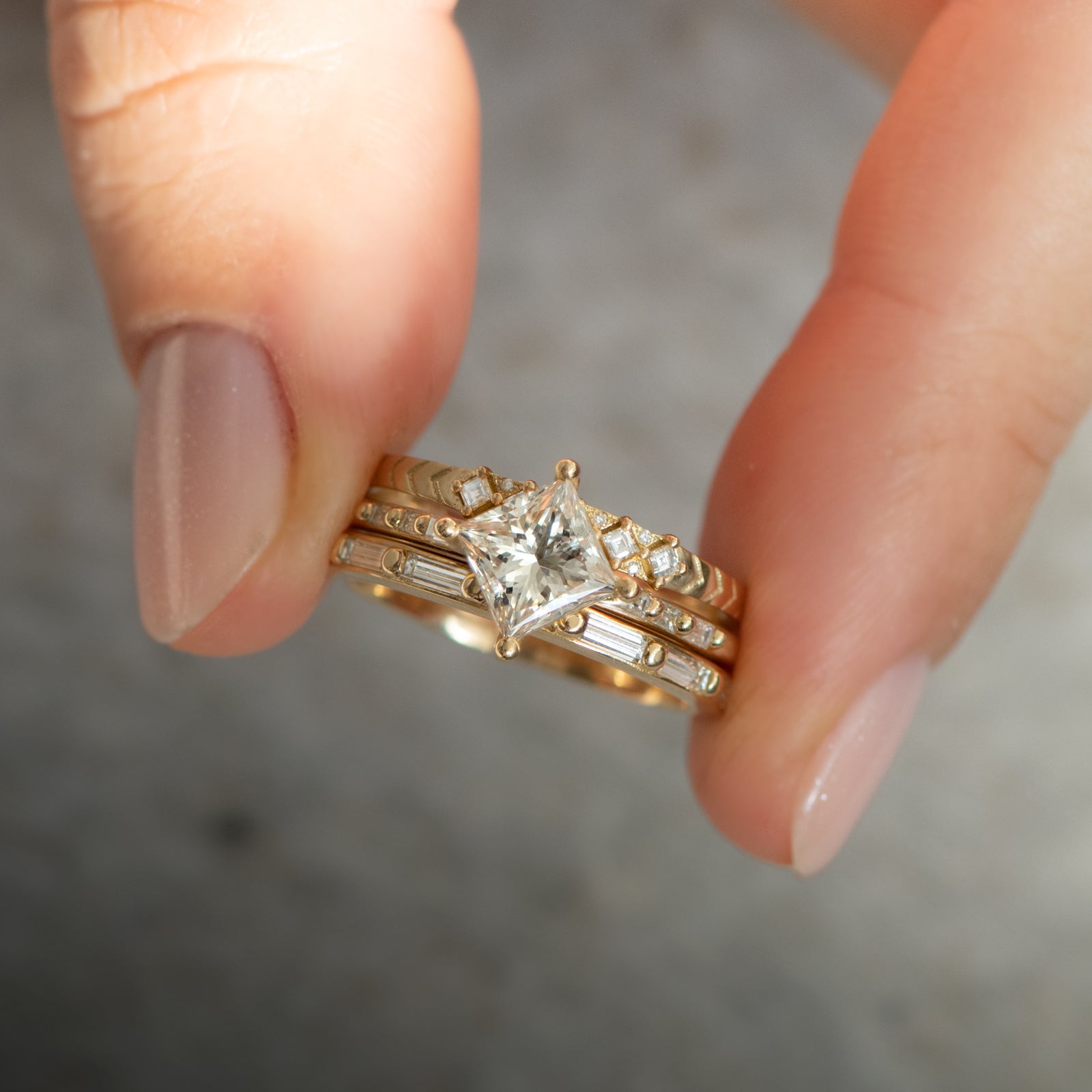 Princess cut solitaire engagement ring with diamond band Clearance